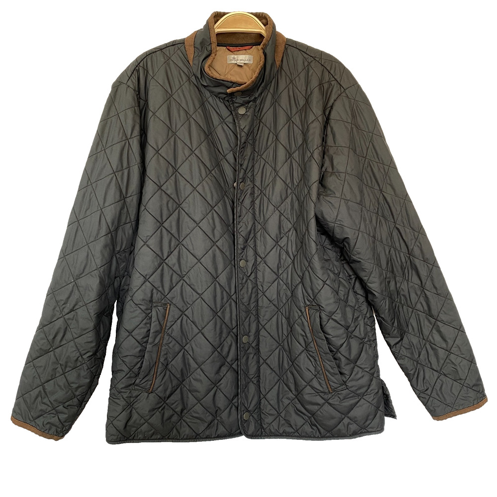 Peter Millar Suffolk Quilted Car Coat Men Size L Black Barn Puffer Jacket Preppy